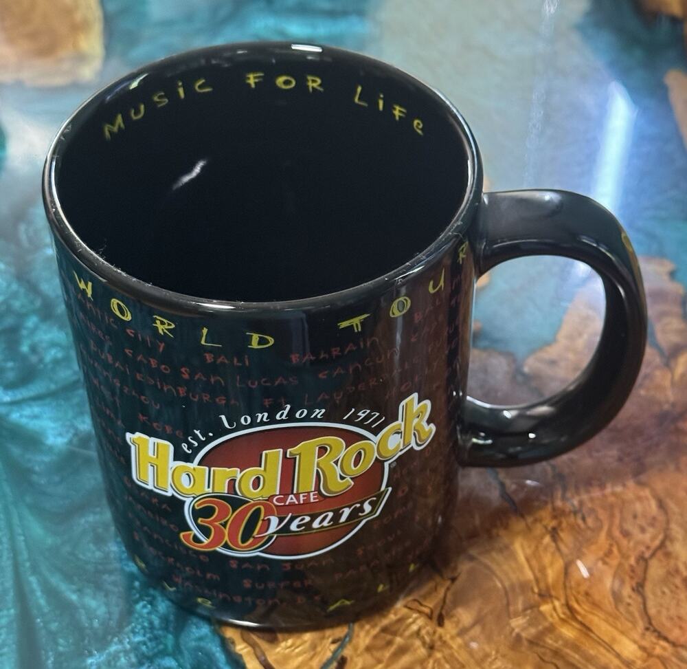 Hard Rock Cafe 30 Years Anniversary World Tour Black Coffee 20oz Mug Gatlinburg